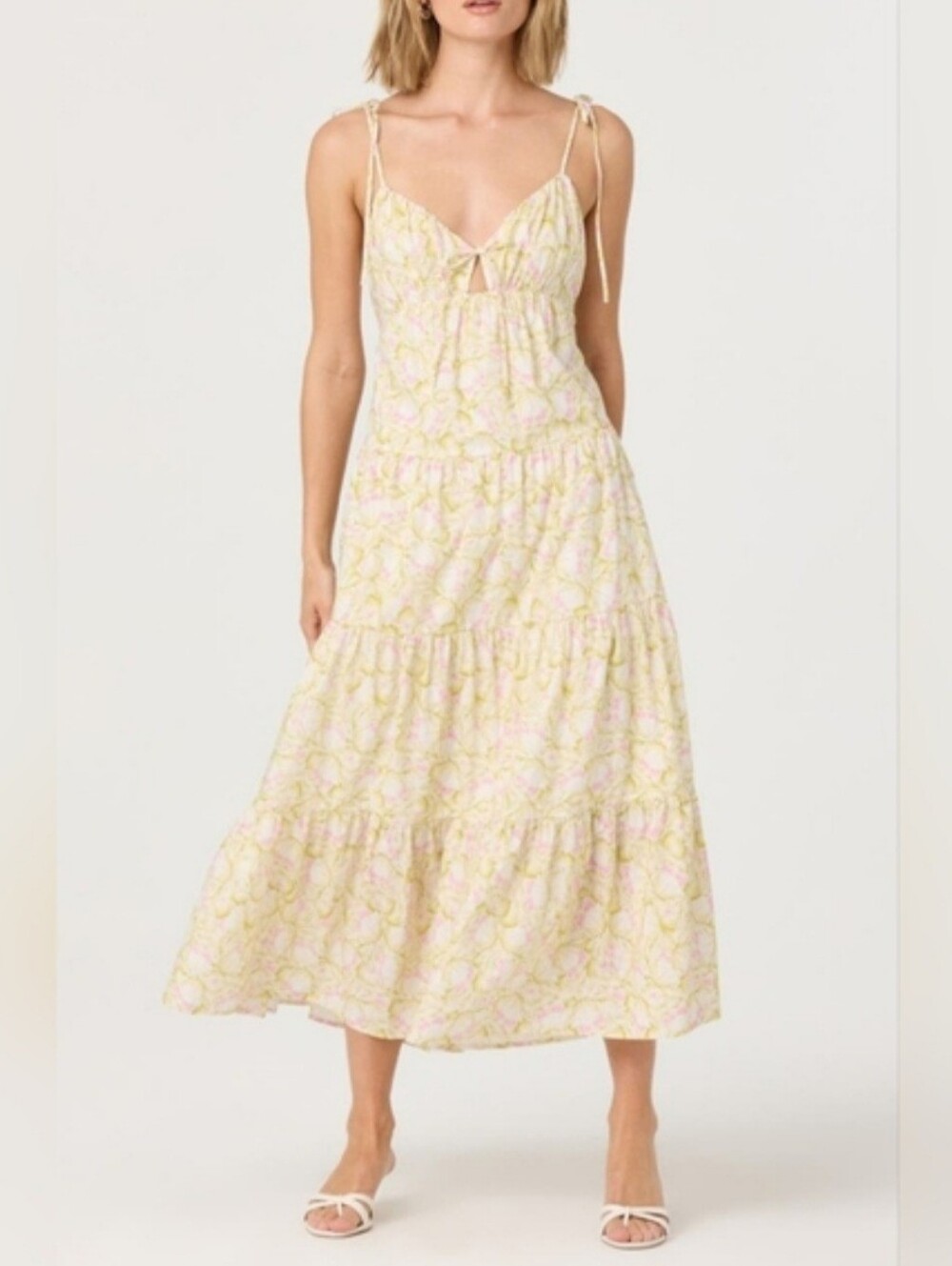 $128 ASTR the label yellow and white floral Maxi dress in size L NWT